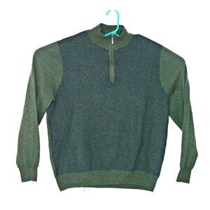 Alan Flusser Merino Wool Blend Mens Pullover Sweater Green Blue Quarter Zip XXL